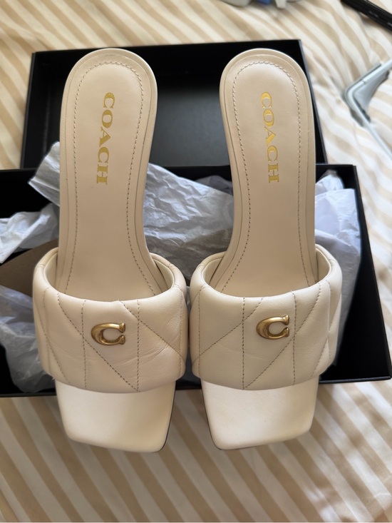 Coach Shoes - COACH Cream Quilted Leather Slide Mules with Gold 'C' Hardware (run small)